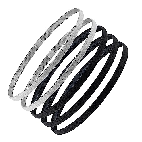 Girls Sport Headbands Non-Slip Hairband - Athletic Grip Elastic Single Skinny Sweatbands for Guide Sweat When Running Soccer Basketball Yoga Tennis Cycling 10 Pack - color: Black 3 + Grey 2