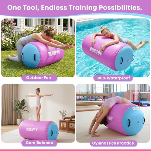 Inflatable Gymnastics Air Barrel Roller with Electric Pump, Heavy Duty PVC Tumbling Barrel Back Handspring Trainer, Air Tumble Track Mat for Home Gym, Cheerleading, Yoga Practice - color: Lavender & Sky Blue, size: 3.3'L x 2'D