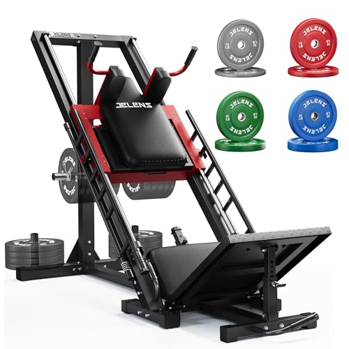 JELENS Leg Press Hack Squat Machine, Leg Machine for Home Gym with Linear Bearing, L11 Professional Adjustable Leg Exercise Machine, Lower Body Workout - color: Red, size: 190LB Colored Weights Package
