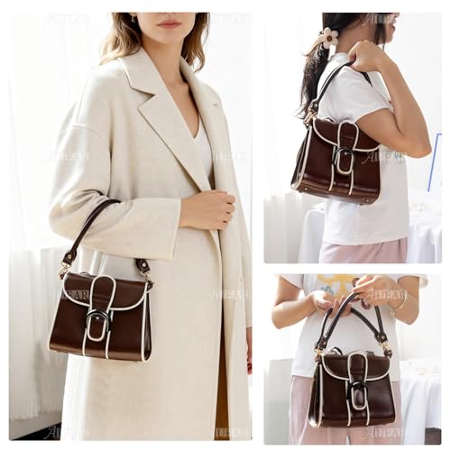AUEAR, 2 Pack Purse Straps Replacement Leather Handbag Handles Dark Brown with Gold Metal Lobster Buckles - color: Dark Brown