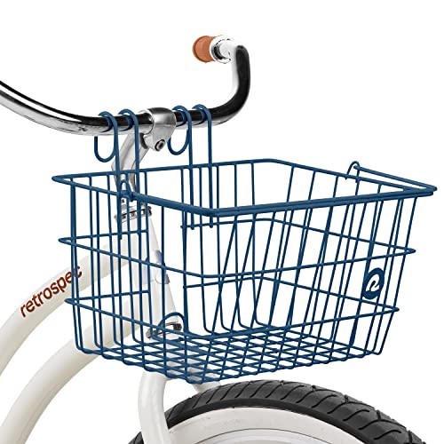 Retrospec Apollo-Lite Lift-Off Bike Basket - Detachable Steel Handlebar Basket with Carrying Handle for Commuting, Shopping & Beach Trips - 14.5in x 9.5in Weather-Resistant Biking Gear - color: Navy