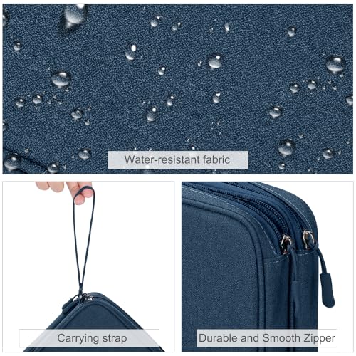 FYY Electronic Organizer, Travel Tech Pouch Bag, Extra Large, Navy | Wrist Strap, Waterproof, Double Layers Electronics Travel Case for iPad, Cord, Laptop Charger, Daily and Business Trips Use - color: Navy, size: Extra Large