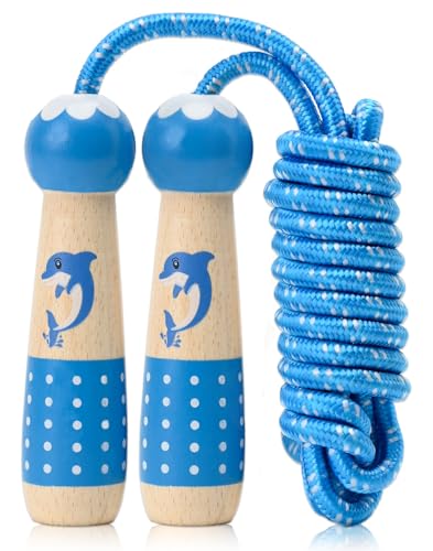 EGOSKY Jump Rope Kids, 7.2ft Children Adjustable Cotton Skipping Rope with Wooden Handle for Boys Girls Fitness Outdoor Activity - color: Blue