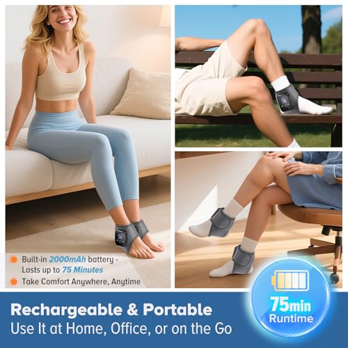 2 Pack Cordless Ankle Massager for Pain Relief with Heat, FSA Eligible Heated Foot Massager for Neuropathy, Ankle Heating Pad with Massage, Triple Therapy Ankle Wrap for Plantar Fasciitis, Gray - color: Gray, size: 2 PCS