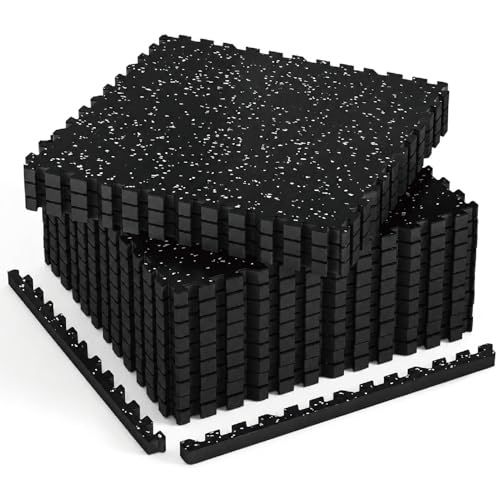 AIRHOP 1'' Ultra-Thick 48 Sq Ft Rubber Top Gym Flooring for Home Gym, 12 Tiles High Density EVA Foam Exercise Mats, Interlocking Puzzle Mats for Home Workout, Floor & Equipment Protection, Black/White - color: Black/White, size: 48 Sq Ft (12 Tiles)