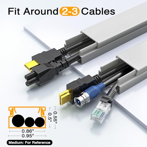 Delamu Grey Cord Hider, 157in Cord Covers for 2-3 Wires on Wall, TV Cable Hider Wall, Wire Covers for Cords on Wall, Cable Raceway Cover Wire Hider Management, TV Cord Hider Wall, W0.95 H0.55in, Grey - color: Grey, size: 157in L x 0.95in W x 0.55in H