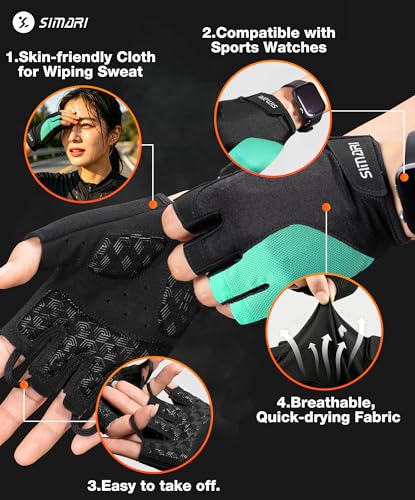 SIMARI Gel Pad Cycling Gloves with Shock-Absorbing/Grip/Breathable, Workout Bike Gloves for Men Women Biking, Mountain Biking, Fitness, Gym Exercise, Weight Lifting Training, Yoga, Pilates - color: 4-Cyan, size: Small