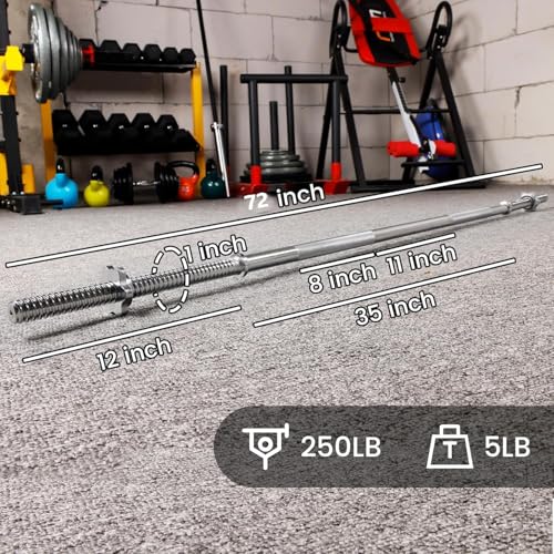 Signature Fitness 1-Inch Diameter Threaded Chrome Barbell with Lock Collars, 72-Inch - color: Chrome