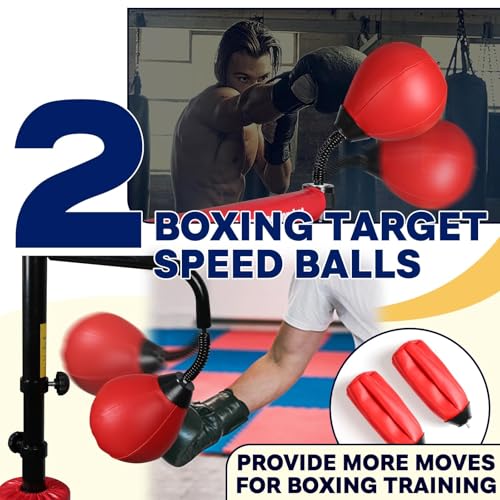 INNOLIFE Punching Bag for Adults, Boxing Speed Trainer - 82IN Height Adjustable Freestanding Boxing Bag with Two Balls and Reflex Spinning Bar for Home Gym