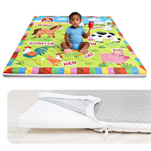 Baby Play Mat, 50x50 Playpen Mat with Machine Washable Cover | Removable, Thicken Cushioning Playmats for Baby, Non-Slip Bottom, Easy to Clean for Infants, Farm - color: Farm, size: 50" X 50"