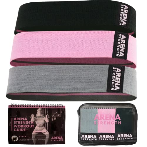 Arena Strength Fabric Booty Bands - Fabric Exercise Bands for Legs and Butt | Fabric Resistance Bands | Hip Resistance Bands with Workout Guide and Carry Case