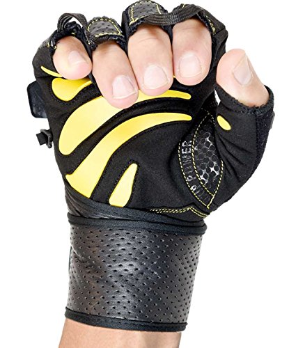 Gym Gloves Protect Your Hands & Improve Your Grip Weightlifting Grips - color: Yellow with 2.5" Wrist Wraps, size: Large