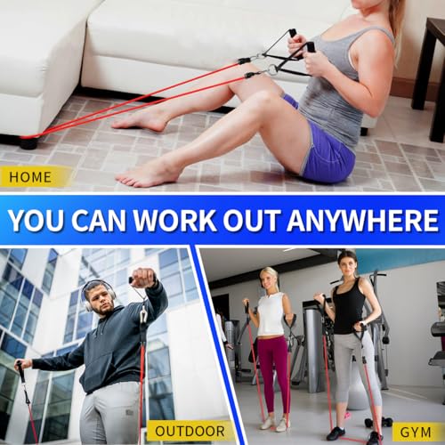 WHATAFIT Resistance Bands, Exercise Bands with Handles, Workout Bands for Working Out, Fitness Bands Set for Home Gym Full Body Strength Training, Muscle Tone, Yoga & Stretching - color: 10-100LB-Colorful