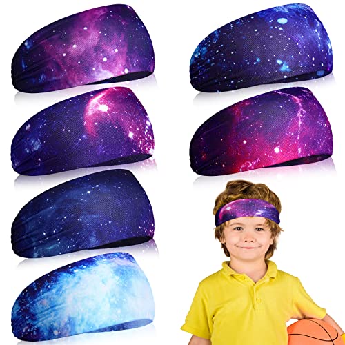Deekin 6 Pcs Sweatbands for Kids Soccer Headbands Boys for Sports Breathable Sweat Wicking Headband for Kids Athletic Baseball Football Youth 5-15 Years Old - color: Interstellar Color
