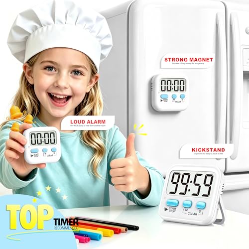 Antonki 2 Pack Digital Timer for Kids, Magnetic Countdown Kitchen Timers for Cooking, Egg, Classroom, Teacher, Exercise, Study, Oven - Battery Included - color: 2 * Classic White ( 97%+choice )