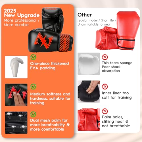 Kids Boxing Gloves 6 oz Youth Training Sparring Gloves for 3–12, Leather Ventilated Mesh, Boys Girls Junior Punching Gloves for PunchBag Focus Pads MMA Muay Thai Kickboxing - color: Red