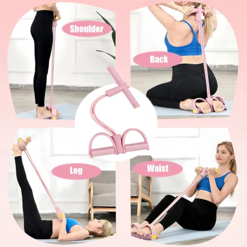 7PCS Resistance Bands Set, 6-Tubes Pedal Resistance Bands with Handles, 5pcs Elastic Workout Band for Physical Therapy, Stretching, Strength Training, Home Gym Equipment for Women Men (Blue) - color: Pink+