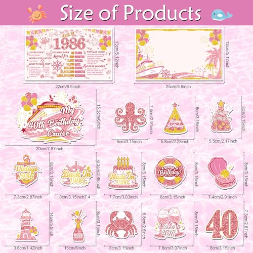 Wxiben Cruise Door Decorations Magnetic - 16 Pcs Rose Gold 40th Birthday Cruise Door Magnets with 3 Pens Back in 1986 Carnival Cruise Ship Door Decoration Stickers Decals for Party Cabin Fridge Decor - style: Rose Gold 40th Birthday