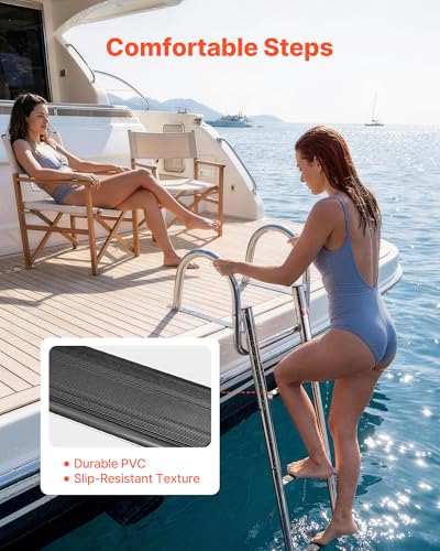 VEVOR Boat Ladder, 4 Steps Stainless Steel Telescoping Folding Swim Deck Ladder for Rear Entry Inboard, 600lbs Capacity with Wide Non-Slip Steps & Handrails, for Outboards, Yacht, Pontoon Boat - size: 4 Steps