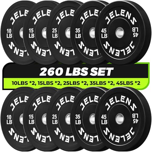 JELENS 7FT Bar Olympic Barbell, 1000lb Capacity Weight Bar for Strength Training, 2 Inch Strength Training Bar With Knurled Grip for Squats, Deadlifts, Presses, Rows, Curls - size: 7FT Olympic Barbell with 260 LB Black Plates