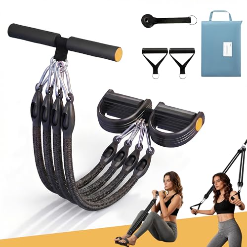 Upgraded Pedal Resistance Band with 4x25 lbs Resistance Tubes Multifunction Home Gym Workout Equipment for Sit Up & Calves Back ABS Leg Hip Arm Exercise - color: Black