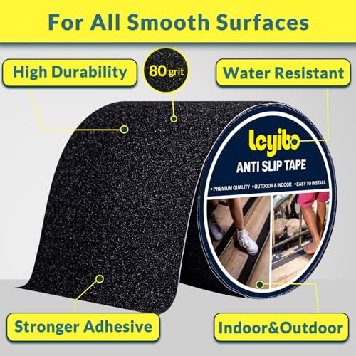 Anti Slip Tape, 6 Inch x 16 Ft Grip Tape for Stairs Outdoor/Indoor, Waterproof Non Skid Roll for Stair Treads Non Slip, High Traction Friction Abrasive Adhesive Stair Steps - Black - color: Black, size: 6" x 16'