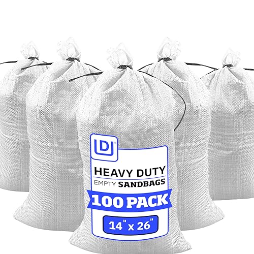 DURASACK Heavy Duty Sandbags with Ties, 14x26, Empty, White, Pack of 100 | Woven Polypropylene Sandbags for Flood Control with 1600 Hours of UV Protection, 50 lbs Capacity - color: White, size: 100 Sandbags