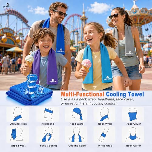YQXCC 4 Pack Cooling Towels (40"x12"), Cool Neck Towel, Soft Breathable Microfiber for Gym, Yoga, Golf, Running, Camping & Summer Outdoor Activities - color: Dark Blue + Light Blue + Light Gray + Purple