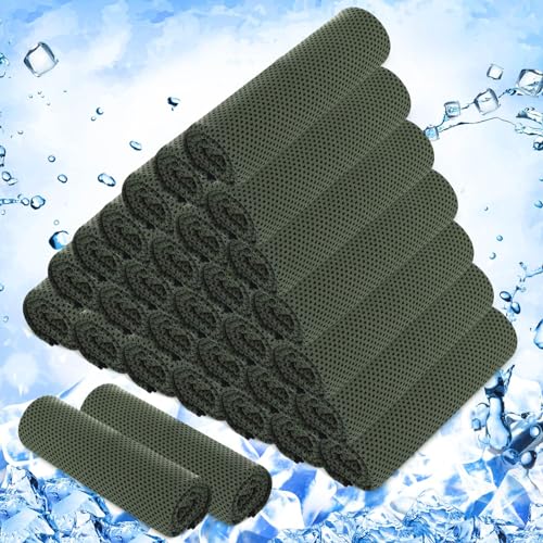 Hosuly 30 Pack Cooling Towels, 40"x12" Ice Breathable Soft Chilly Sweat Rag Microfiber Workout Rags for Gym Cooling Towels for Neck and Face for Yoga Golf Sport Running - color: Army Green