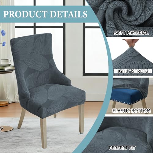 Jacquard Wingback Dining Chair Covers Stretch Wing Back Side Chair Slipcover Accent Chair Cover Slipcover with Arm Chair Protector Cover for Dining Living Room (Dark Grey, 4PCS) - color: B- Dark Grey, size: 4 PCS
