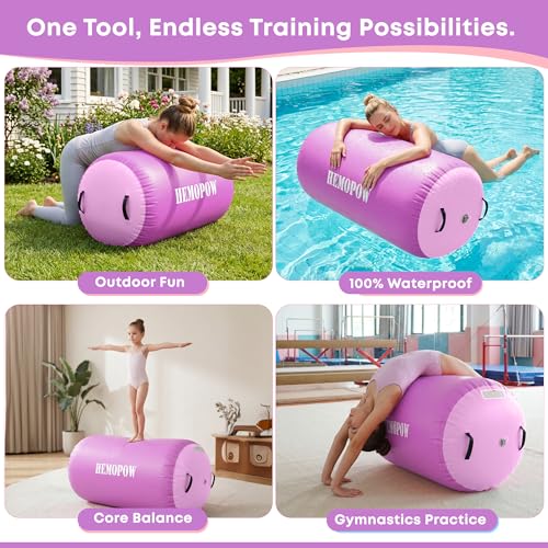 Inflatable Gymnastics Air Barrel Roller with Electric Pump, Heavy Duty PVC Tumbling Barrel Back Handspring Trainer, Air Tumble Track Mat for Home Gym, Cheerleading, Yoga Practice - color: Lavender & Pastel Pink, size: 3.3'L x 2'D