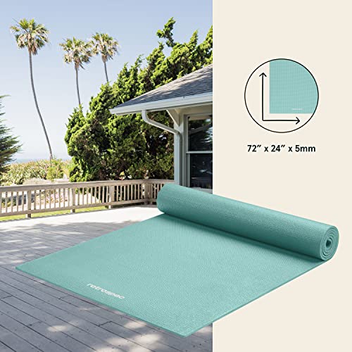 Retrospec Pismo Yoga Mat w/Nylon Strap for Men & Women - Non Slip Exercise Mat for Yoga, Pilates, Stretching, Floor & Fitness Workouts, .5mm Thick, Easy to Clean - color: Blue Lagoon