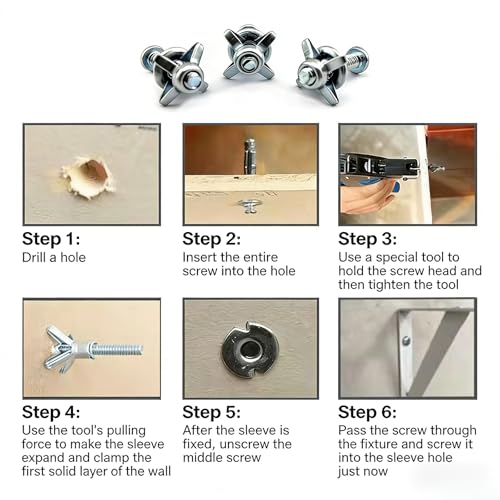 Hollow Wall Anchors, M5 Carbon Steel Drywall Anchors Kit, Heavy Duty Hollow Door Anchors and Petal Nuts for Thin Walls, Hollow Doors, Aluminum Cladding and Iron Sheet, 5 Pcs - size: M5