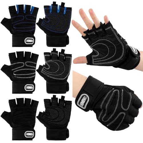 Fourluoo 3 Pairs Weight Lifting Gloves for Men Women, Gym Workout Gloves with Full Palm Protection, Breathable Anti-Slip Fitness Glove for Training, Cycling, Pull-ups, Medium - style: Cool Style