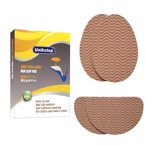 UNIKSTEP 6 Pairs (12 Pieces) Shoe Sole Non Slip Pads, Anti Skid Self Adhesive Rubber Grips, Shoe Bottom Front Sole and Heel Noise Reduction Protector Cushions (Khaki with Wave Pattern) - color: Khaki With Wave Pattern