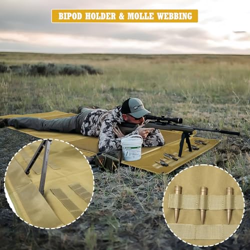 Shooting Mats Prone Padded, Extra Large Portable Roll Up Folded Waterproof Non-Slip Tactical Shooting Mat with Thickened Cotton Padding, Bipod Holder & 2 Accessory Pockets for Range Shooting Hunting - style: Winged Side
