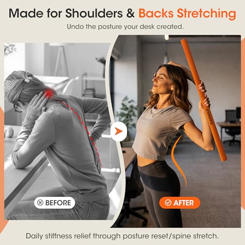 Yoga Stick, Upgraded 5ft Sturdy Steel Mobility Stick, Adjustable Exercise Equipment for Stretching, Flexibility & Balance, Physical Therapy & Posture Correction, Shoulder & Back Relaxation - color: 1-Orange
