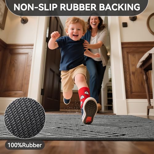 Door Mat Indoor Outside Entrance 24"x35", Low-Profile Non Slip Outdoor Inside Doormat Entryway Mat, Dirt Resistant Absorbent Front Porch Welcome Entry Mats, Washable Easy Clean, Grey - color: Grey, size: 24"x35"
