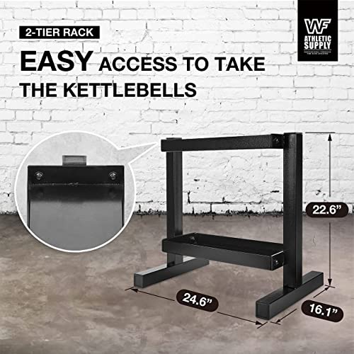 WF Athletic Supply Powder Coated Kettlebells, Black Matte Kettlebell Weights for Strength Training, Conditioning and Functional Fitness, LB and KG Markings - color: k. 176 LB set with Rack
