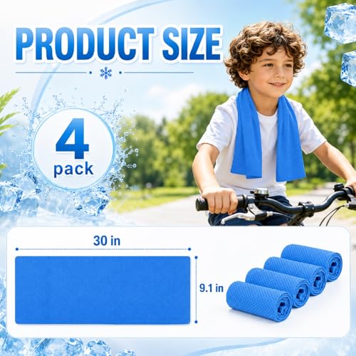 BobbleT Kids PVA Cooling Towels 4 Pack (30"x9") - Mini Instant Ice Cooling Towels for Neck & Face with UPF 50+ Sun Protection, Reusable Summer Heat Relief for Outdoor Activities, Blue - color: Blue