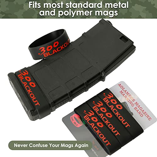 Aolamegs 5/10 Pack Magazine Bands - 5.56 Nato, 300 Blackout, 300 Subsonic, .223 Remington, .308 Winchester, 7.62x39 Magazine Marking Band, Durable Silicone Ammo Caliber Bands for Magazine Identification (2 Colors) - color: 300blk-blackred(10pcs)
