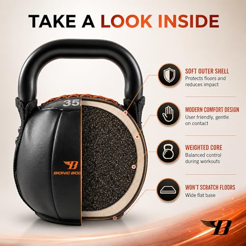 Bionic Body by Kim Lyons Soft Kettlebell with Handle | Soft Weight for Strength Training, Conditioning, Core & Full Body Workouts | Ergonomic Grip | Home Gym, Cross Training, HIIT & Functional Fitness Equipment - style: Orange - 35 LB