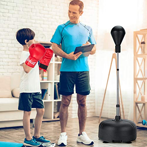 Goplus Punching Bag with Stand for Adults, Freestanding Reflex Speed Bags with 55’’-62.5’’ Adjustable Height, Boxing Equipment with Gloves for Home Gym Workout MMA Training, Fitness - color: Black