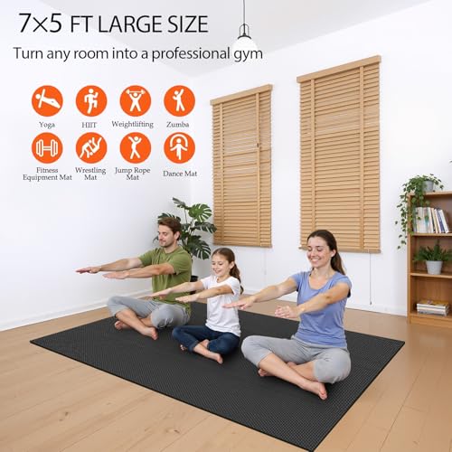 VTORY Extra Thick Large Exercise Mat, 6'x4'/7'x5'/8'x6'/10'x6'x8mm(1/3 inch) , Non-Slip, PVC, Ultra Durable, Heavy-Duty Mat, Shoes-Friendly, High-Density, Large Wide Yoga Mat, Workout Mat for Home Gym, Cardio, Strength, HIIT, MMA - size: 7'x5'x8mm High-De