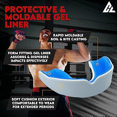 Moldable Adult Contact Sports Mouth Guard w/Vented Case | Breathable Custom Fit Mouthpiece for Men & Women | Boil and Bite Mouthguard for MMA, Boxing, Jiu Jitsu, Wrestling, Grappling, Hockey & Sports