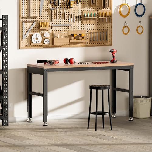 Antifir 48” Adjustable Workbench，Heavy Duty Wood Work Bench 2000 Lbs Load Capacity,Work Table for Garage, Workshop, Office, Home - size: 48x20" No Socket