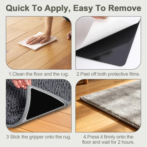 12 Pcs Rug Grip Pads for Hardwood Floors and Tiles, Non Slip Rug Grippers, Heavy Duty Corner Grippers for Rugs, Washable & Reusable Carpet Tape Alternative, Keep Rugs in Place & Corners Flat