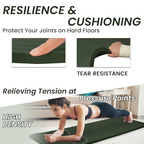 Signature Fitness Extra Thick High-Density Foam Yoga Mat – Multiple Thicknesses (1/2" & 1") / Multiple Colors – Double-Sided Non-Slip Surface – with Carrying Strap for Pilates, Yoga & Home Workouts - color: Green Jasper