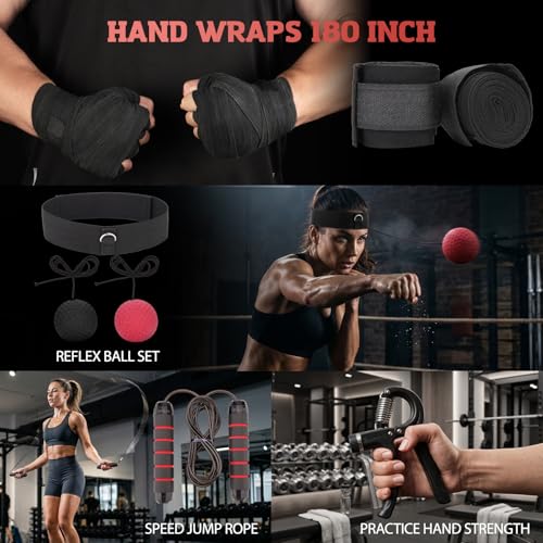 Punching Bag for Adults, 4ft PU Leather 6 in 1 Heavy Boxing Bag Set, Punching Bag with 12oz Boxing Gloves, Hand Wraps, Hanging Bag for MMA Karate Kickboxing Muay Thai Boxing Home - Unfilled - color: Red