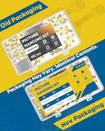 Uniclife 152 Pcs Heavy Duty Picture Hanging Kit, Picture Hanging Hooks,Gold | Picture hangers,10-100 lb weight ratings, for drywall & wood, frame hooks for hanging photos mirrors paintings - size: 152 PCS, style: Gold
